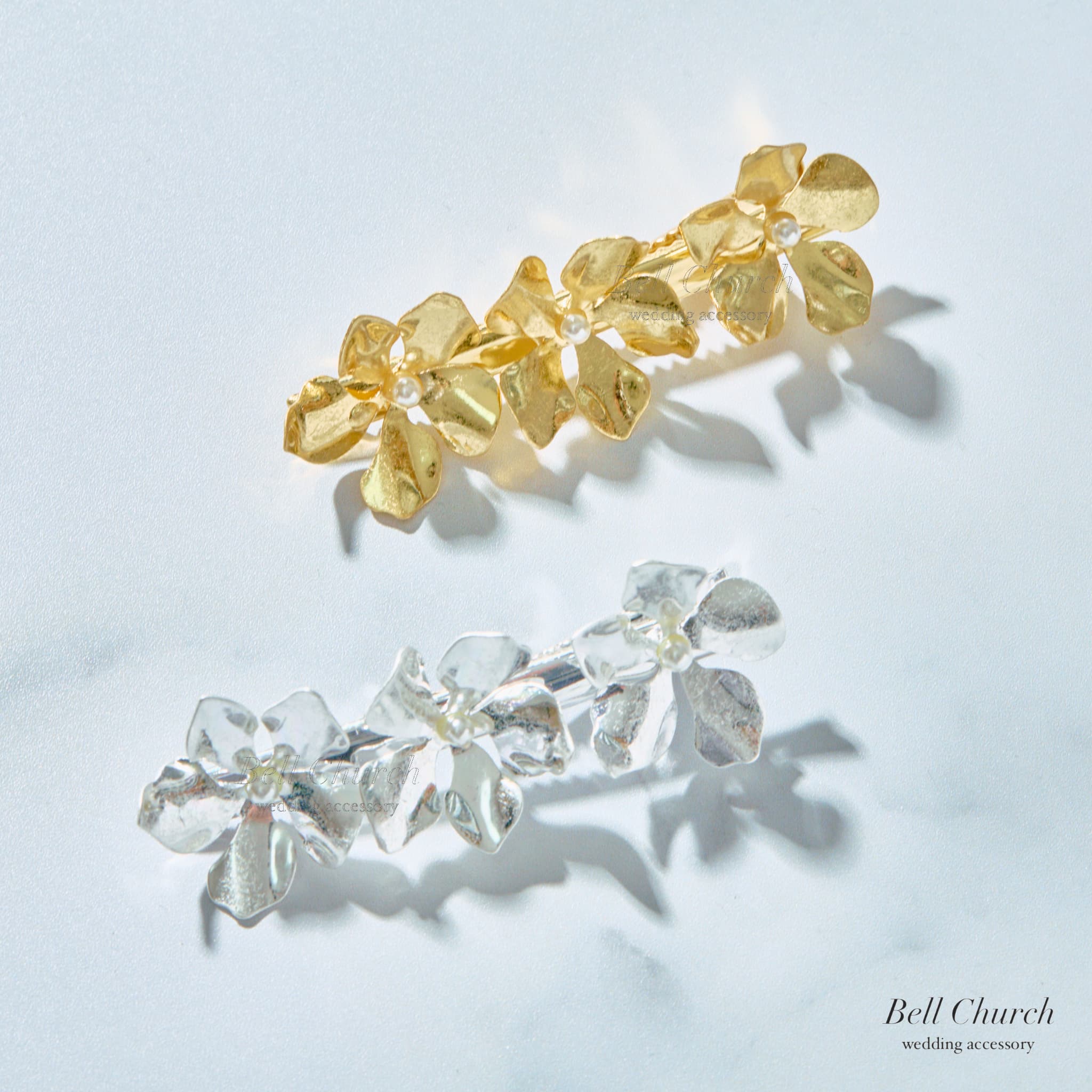 押し花メラスフェルラ❤金箔とパール入り♪英字ツートンのオーバル型ヘアクリップ ブライダル ヘアクリップ パール フラワーお花 メタル ニュアンス