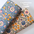 ブロックプリント生地【50cm単位】インド綿 唐草花柄 青×黄色 #20942-BL1