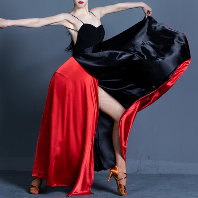 バイカラー ハイウエスト スリットデザイン ダンススカート 1col　D00486