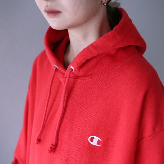 "Champion" red color silhouette reverse wave sweat parka