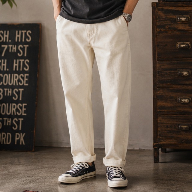 Stitch work tapered denim pants 00399