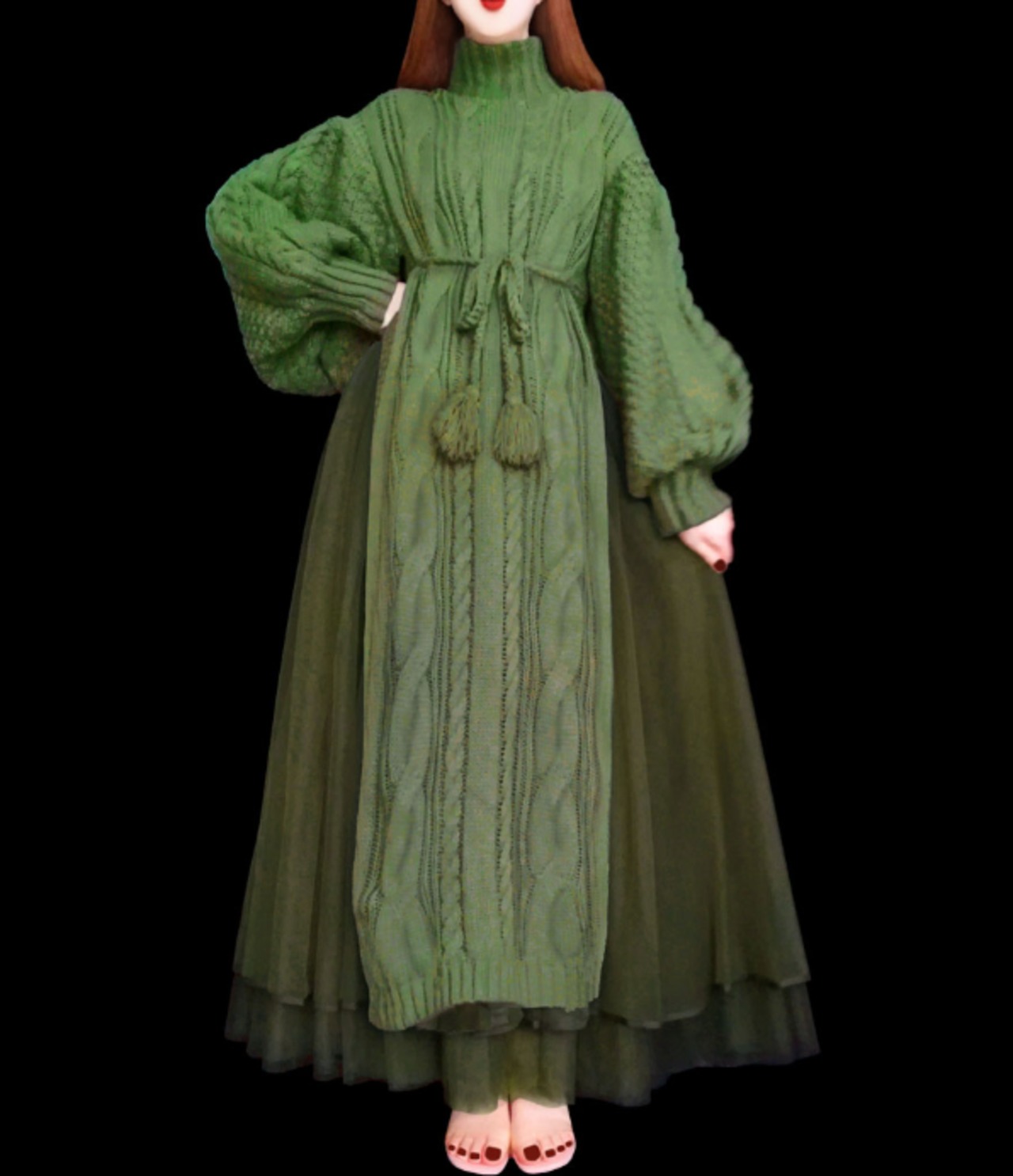 アイヴィー・エンブレイス　異素材mixニットワンピGR　M25105