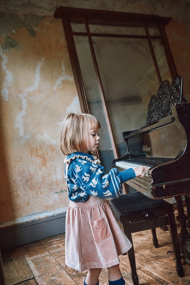 size 2A 3A 4A【Emile et Ida】Blue organic cotton squirrel jacquard sweater