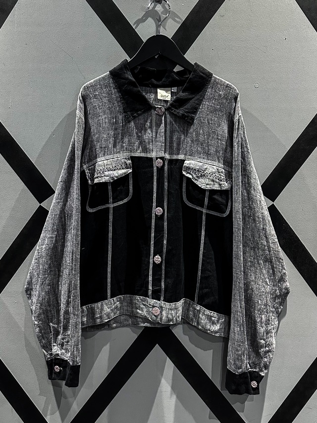 【X VINTAGE】2tone Color Swiching Vintage Linen Tracker Jacket