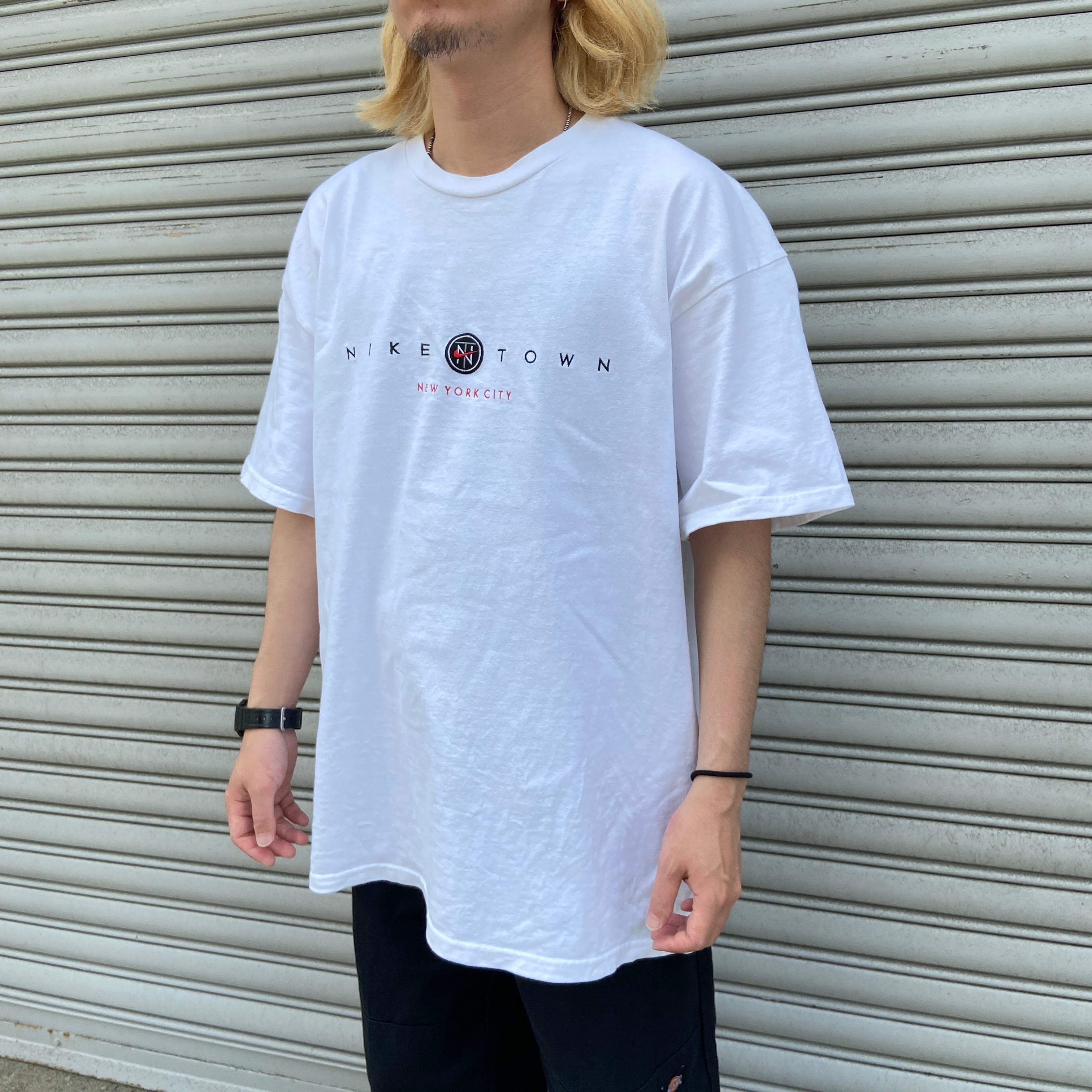 90s USA製 NIKE ナイキ 刺繍ロゴTシャツ スウォッシュロゴ 白 XL