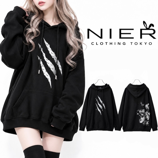 GRAY CLAW MARKS BLACK HOODIE【彼岸花】