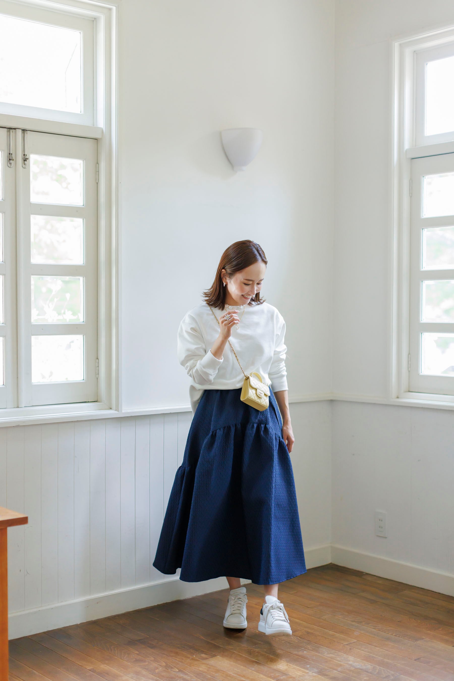 大人も着やすいシンプルファッション BLUELEA Jacquard skirt ブルレア