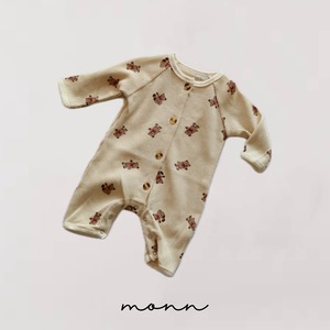 【即納】くま柄ワッフルロンパース