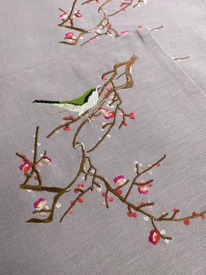 梅にうぐいす　刺繍　ティーマットランチョンマット　2枚セット
