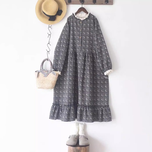 小花柄ギャザーワンピース ・9884