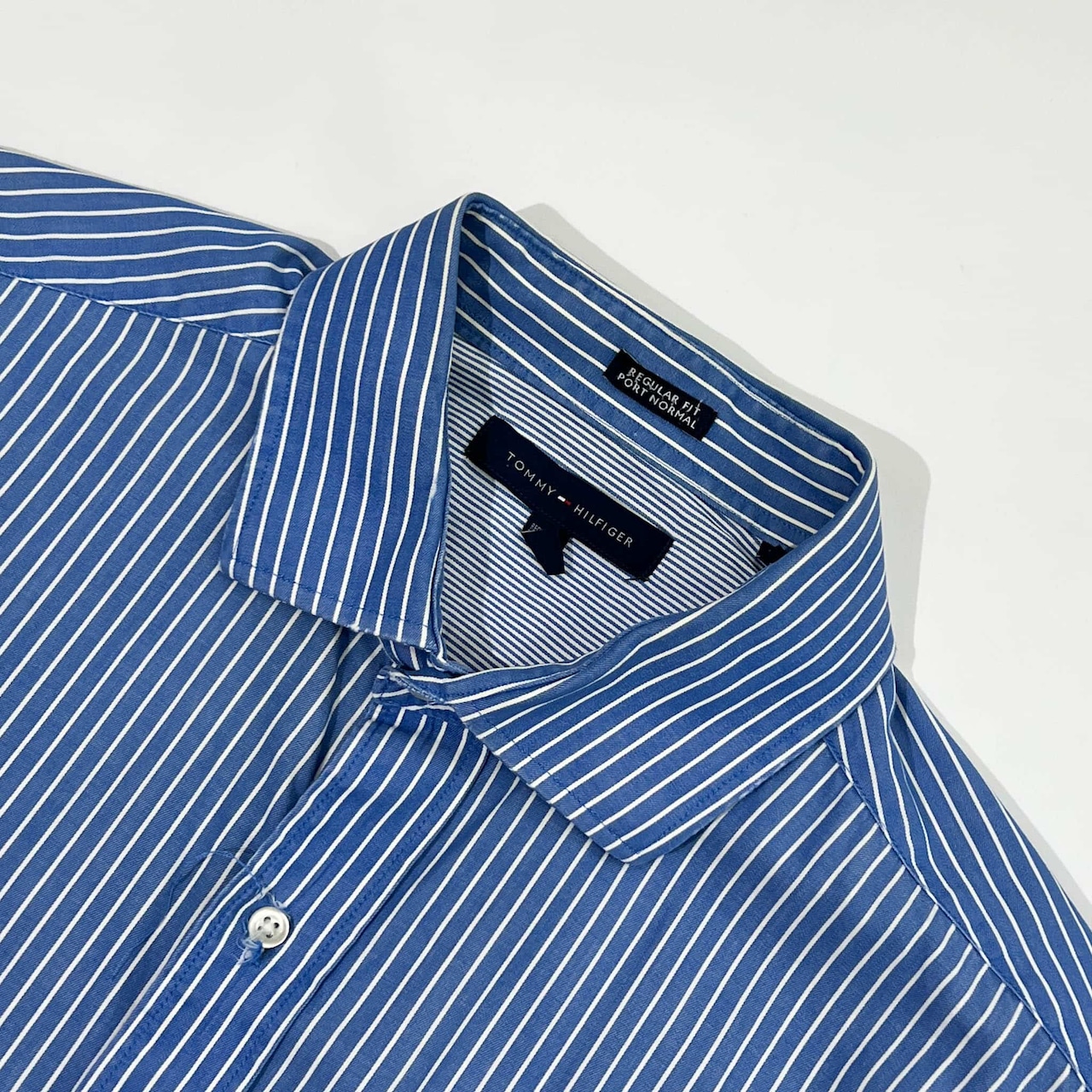 TOMMY HILFIGER トミーフィルフィガー REGULAR FIT PORT NORMAL ストライプ 長袖シャツ ドレスシャツ 16-1/2 32-33/ブルー メンズ