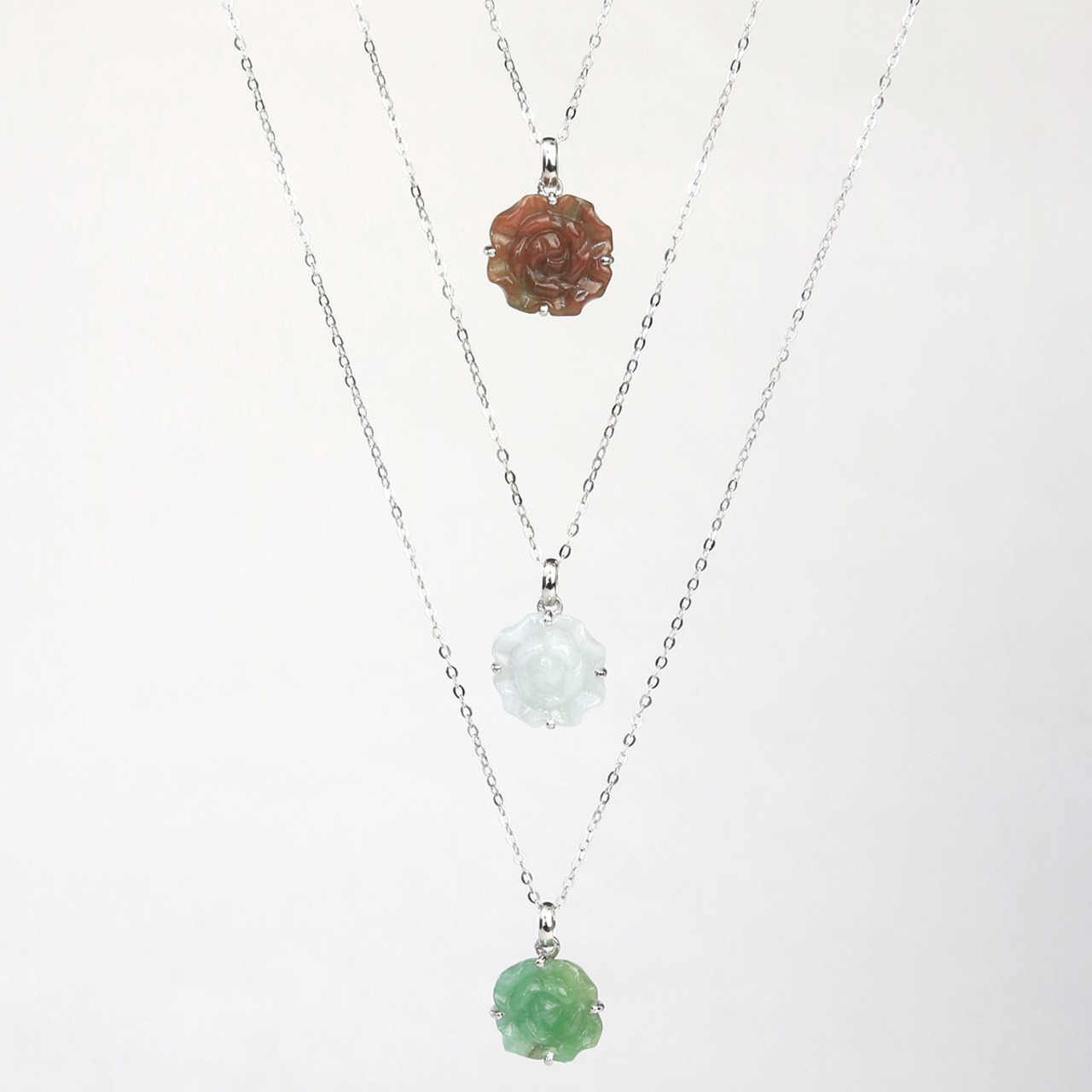 翡翠 薔薇ペンダント シルバー ネックレス ブラウン翡翠 A貨翡翠 jd_ne1026