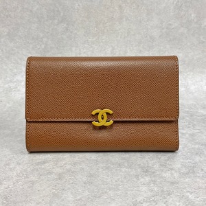 CHANEL シャネル 三つ折り財布 レザー ブラウン 5112-202112