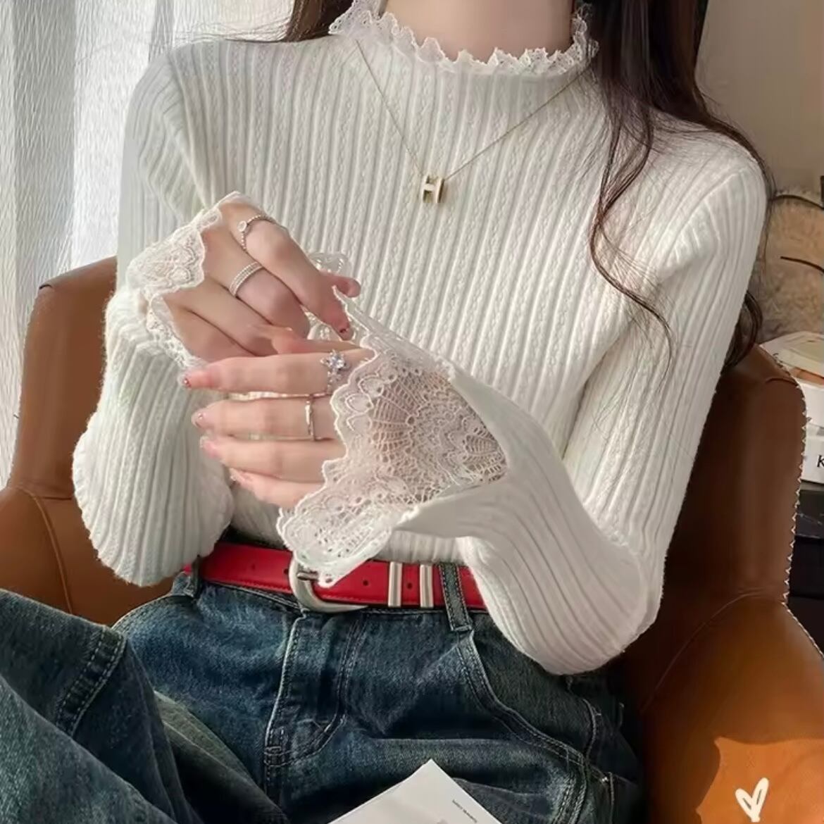 lace sleeve rib knit