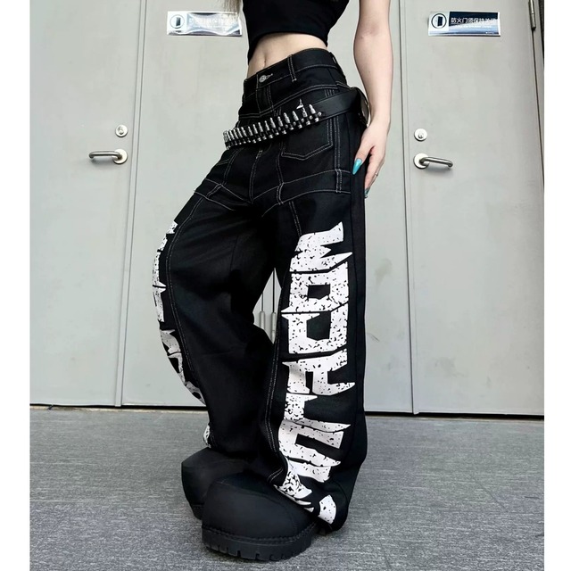 グランジビッグロゴパネルラインワイドデニムパンツ 1col R02912