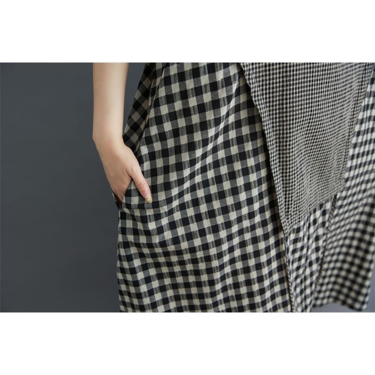 切り替えチェック柄 マキシ丈 ワンピース  30135