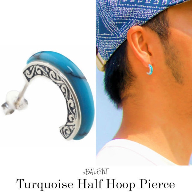 ターコイズハーフフープピアス アラベスク 唐草 天然石 ターコイズ シルバーピアス メンズ レディース ストーン 片耳販売 片耳価格 Abalent ターコイズハーフフープピアス アラベスク 唐草 天然石 ターコイズ シルバーピアス メンズ レディース ストーン 片耳販売 片耳価格 Abalent