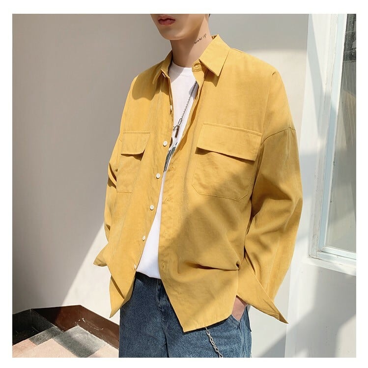 全2色 シャツ 無地 長袖 カジュアル シンプル 羽織 おしゃれ