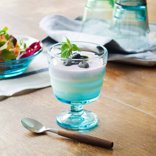 【食器】脚付きグラス アクアブルー 2個セット