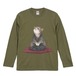 「静座の時-粋な江戸猫」  ロングTシャツ リブなし/ "Time to sit quietly - Stylish Edo cat" Long T-shirt, no ribbing