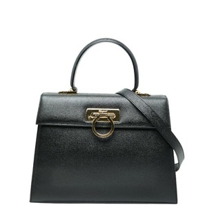 サルヴァトーレフェラガモ ガンチーニ ハンドバッグ ショルダーバッグ 2WAY AF-21 2181 ブラック レザー レディース Salvatore Ferragamo 【中古】