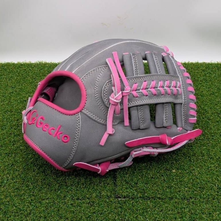 現品限り GECKO グレー×ピンク 内野手用 11.5インチ 平裏グレー US