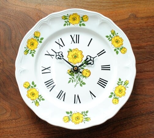 花柄陶器製壁掛け時計