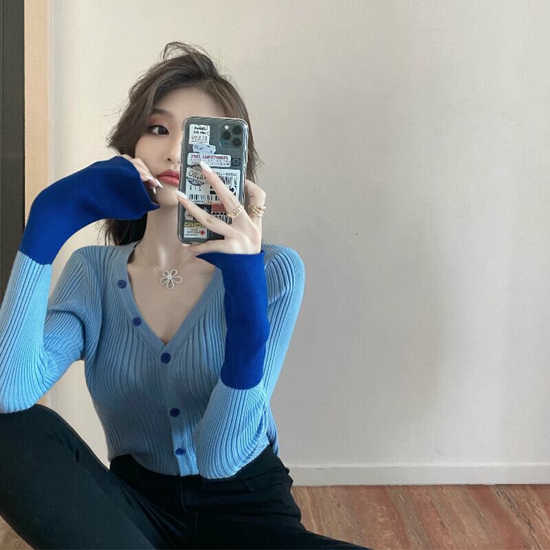 スタイルニットセーター レディースオータムシャツ カラー薄手Vネック ロング 秋物 ガールズファッション58545540822