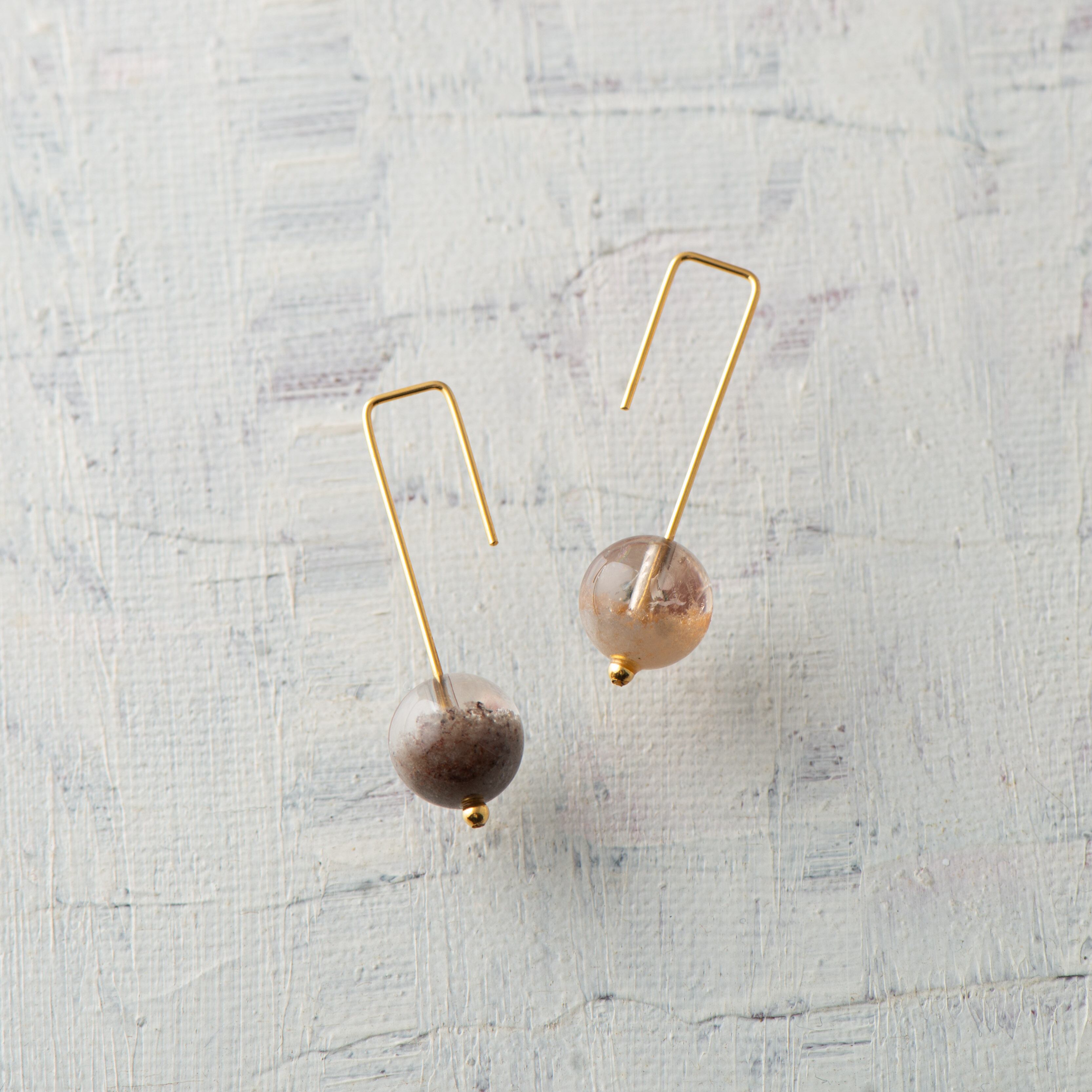 Crochet(クロシェ)ピアス 丸玉 ガーデンクォーツ(ゴールドコーティング)