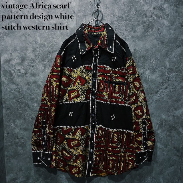 【doppio】vintage Africa scarf pattern design white stitch western shirt