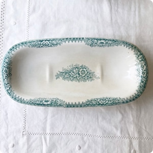 フランスアンティーク ソープディッシュ｜サンタマン窯「ジャルディニエール」 グリーン 陶器雑貨｜19世紀後半