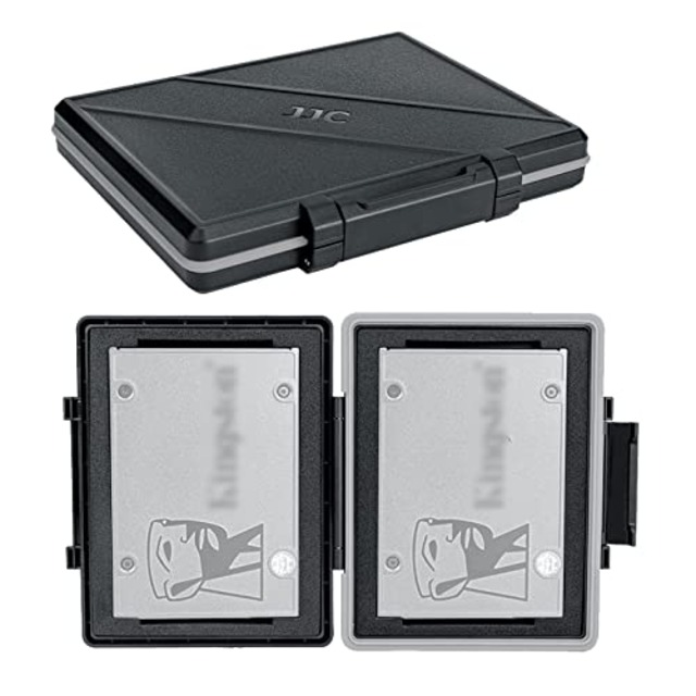 JJC 2.5インチ SSD HDD 収納ケース 2 枚 2.5インチ SSD または 1 枚 2.5インチ HDD 収納可能 耐衝撃 防塵 防湿 ハードディスク 保管ケース