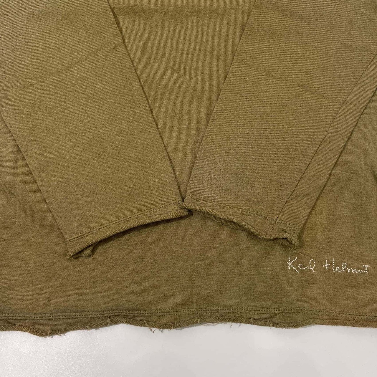 Karl Helmut カールヘルム ロゴ刺繍 切りっぱなし 長袖 カットソー シャツ サイズ M /カーキベージュ/トレーナー