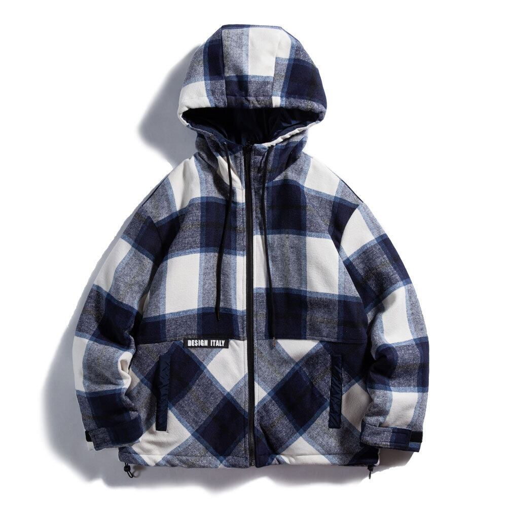 【新作】【送料無料】 Road Vintage ese Retro Plaid Color Block Hooded Workwear Cotton Jacket Men's Trendy Loose BF CoupleJacket-アリババ コットン レトロ ビンテージ hip6-161127567362780