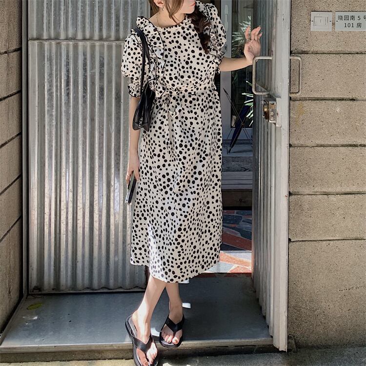 水玉シフォンドレス サマーウェストスリムスカート 夏物 モンロー56775039316