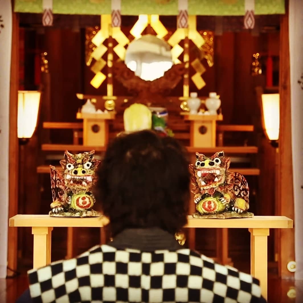 レア物】沖縄 漆喰瓦シーサー 宮城光男 作