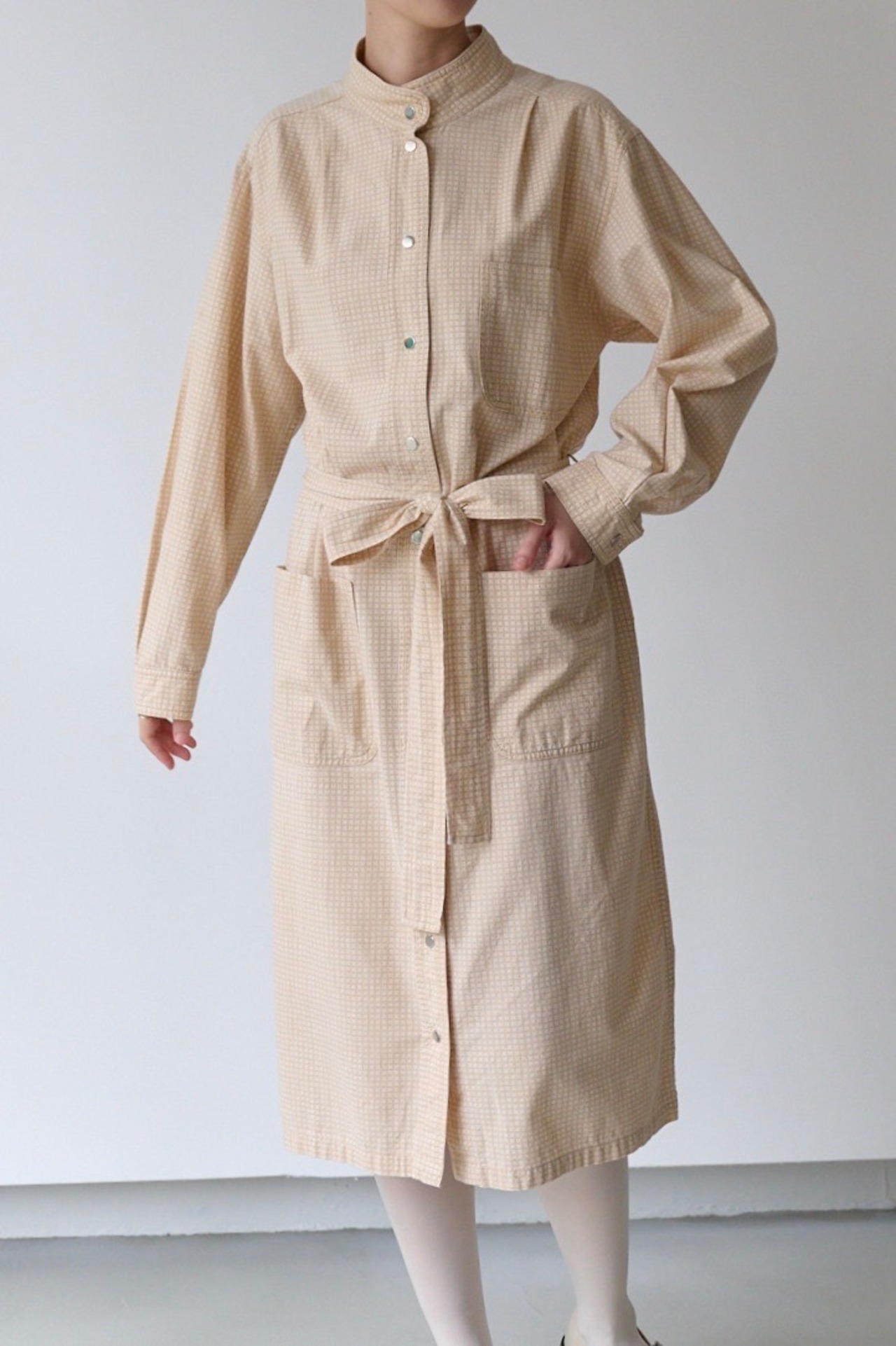 Vuokko geometric mini check belted shirt dress