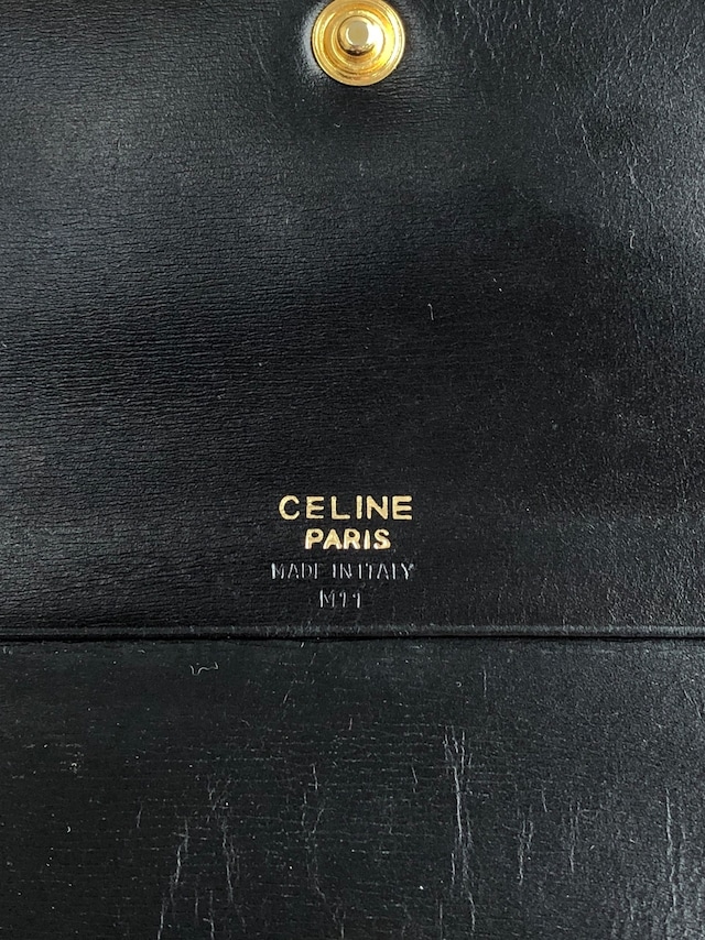 CELINE セリーヌ 財布 ブラック ロゴプレート レザー 長財布 vintage ヴィンテージ オールド auabvs