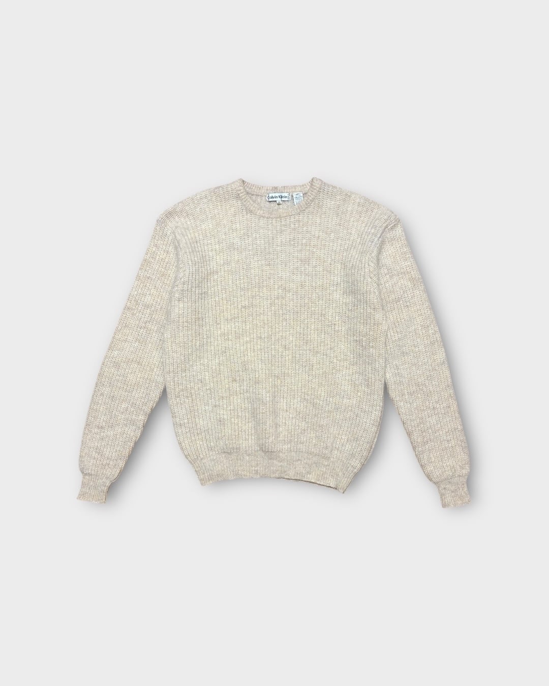 【VINTAGE】1980’s “Calvin Klein” Shetland Wool Knit Sweater Ivory Mix