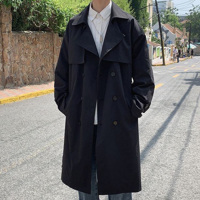 【予約販売】トレンチコート アウター ロング丈 メンズ 無地 ウエストベルト ブラック ベージュ ビジネス 防寒 お洒落 こなれ感 ベーシック 秋冬 大きいサイズ M/L/XL/2XL/3XL/4XL/5XL