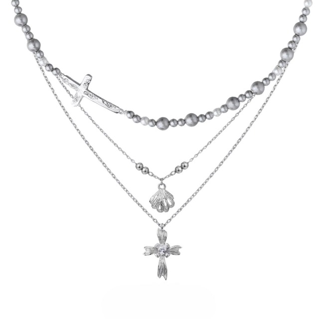 Cross motif triple multi necklace C0930