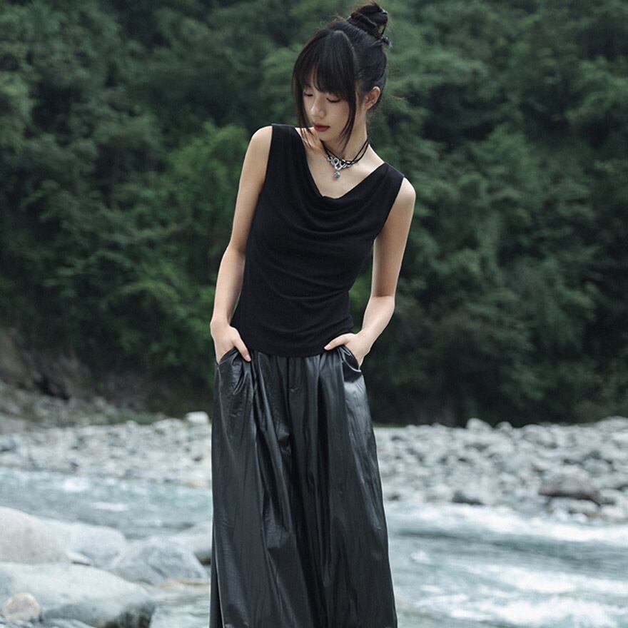 中華ゴシック  キャミソール ブラック シースルー 大青龍肆 夏服 20代 30代ファッション