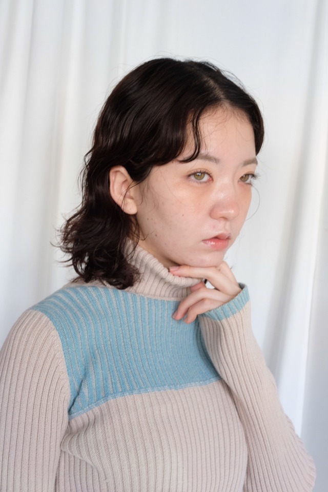 Rib turtle neck knit top