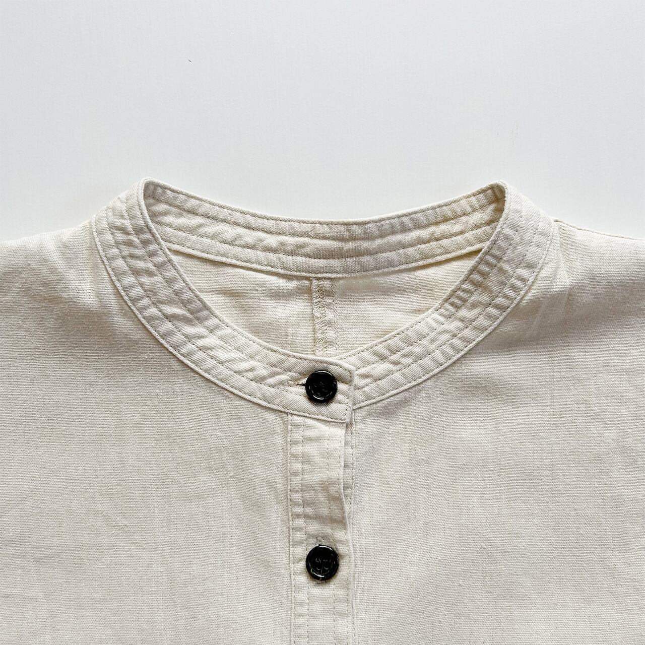 French Linen Band Collar Shirt