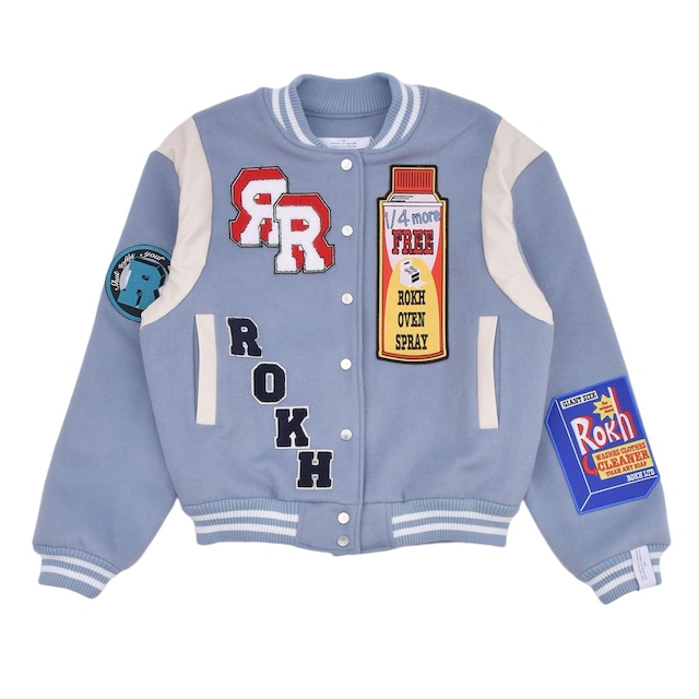 【Rokh】MULTI PATCH BASEBALL JACKET (BLUE)