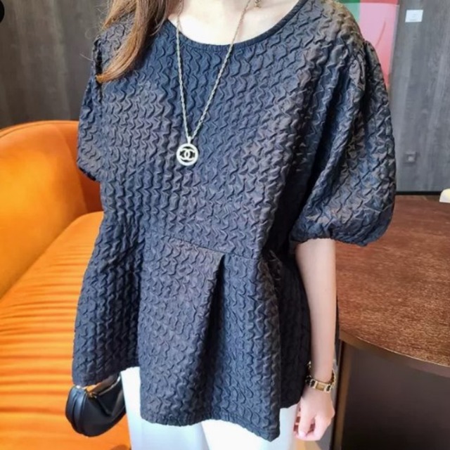 Lantern sleeve flare Jacquard blouse A570