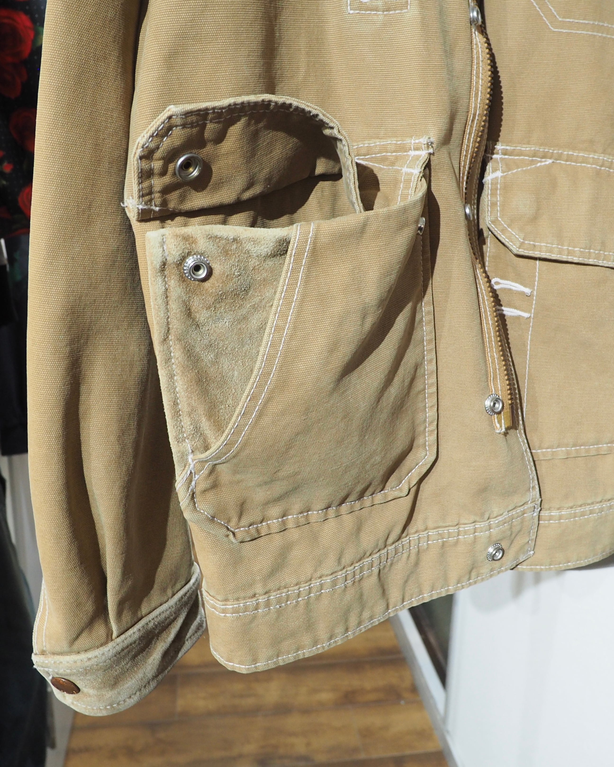 " DIESEL " Suede Leather Switching Cotton Duck Work Jacket