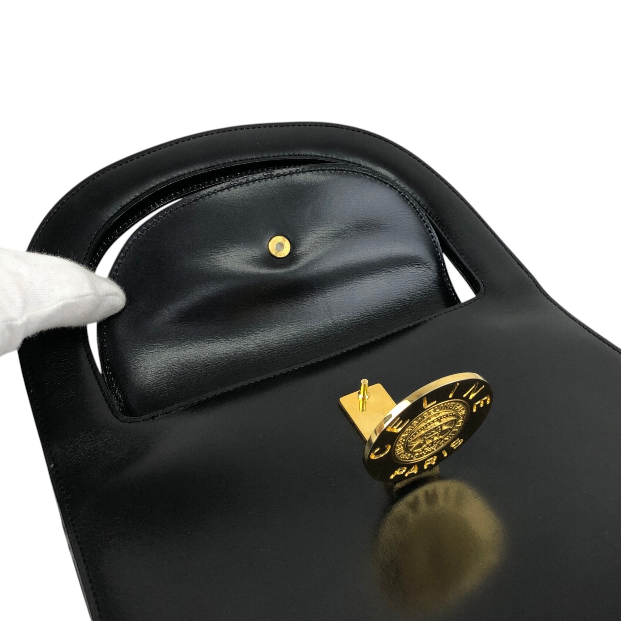 CELINE セリーヌ ハンドバッグ ブラック コインモチーフ レザー トップ