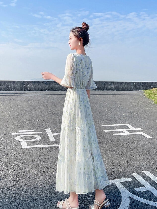 シフォン花柄フリル ワンピース K2205 | udresser