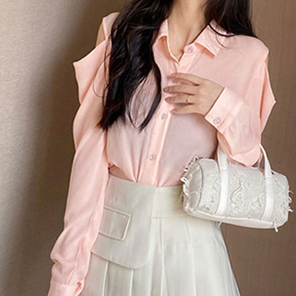 肩出し シアー シャツ レディース 春夏秋 長袖 トップス 韓国 大人 きれいめ 肌見せ かわいい おしゃれ カジュアル 大人可愛い 大人女子